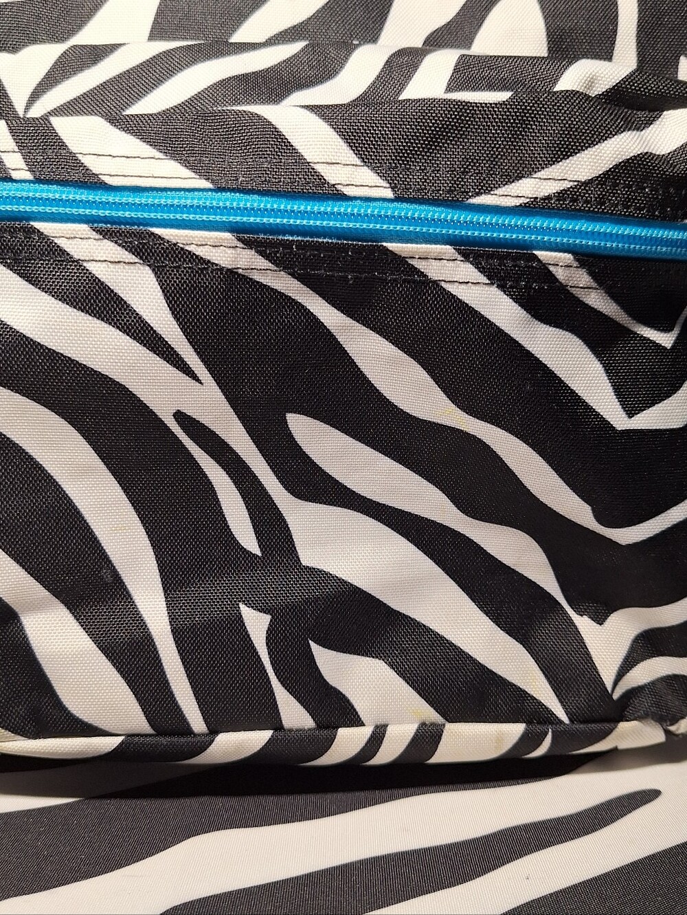 Jansport Backpack, Zebra Stripes, Black & White w/Blue Accents - Picture 7 of 16